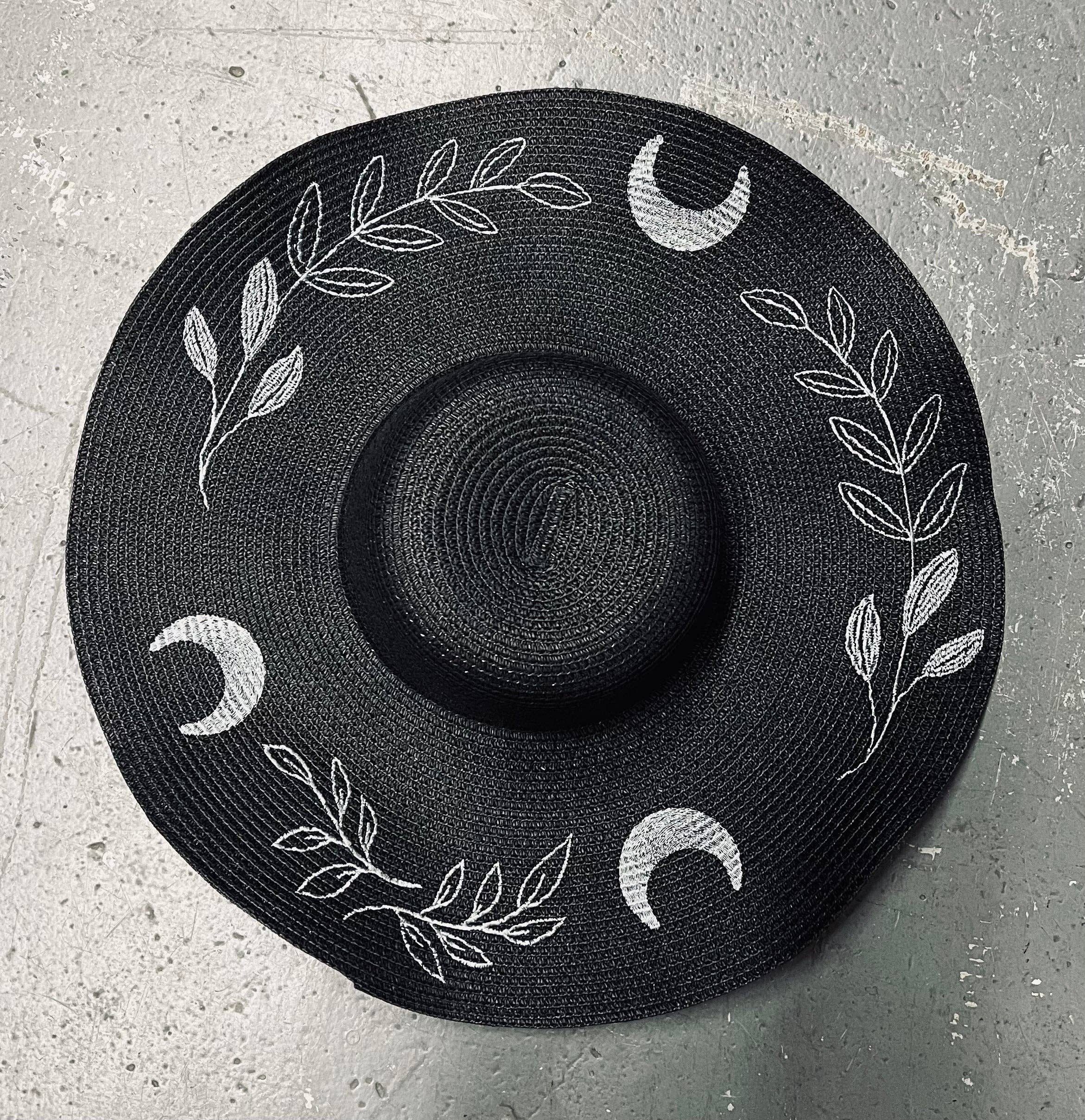 Black/Charcoal Fern Moon - Floppy Sun Hat -
